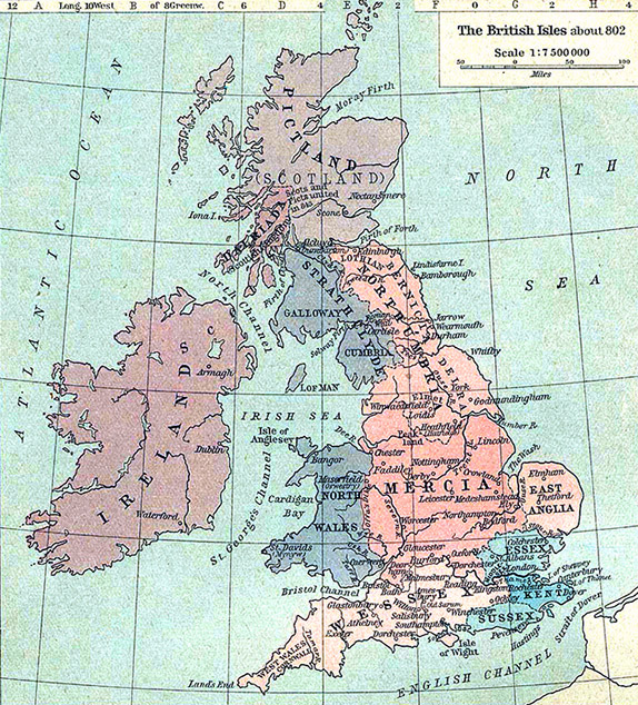 Карта Британии после завоевания её германскими племенами