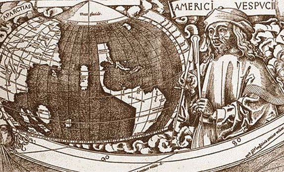 Фрагмент карты мира Вальдземюллера с изображением Америго Веспуччи